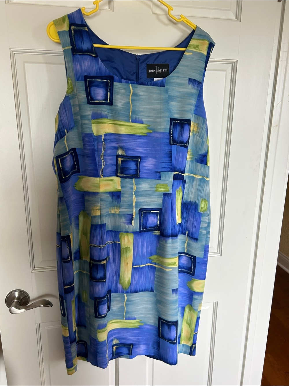 John Roberts Blue Abstract Print Sleeveless Shift Dress